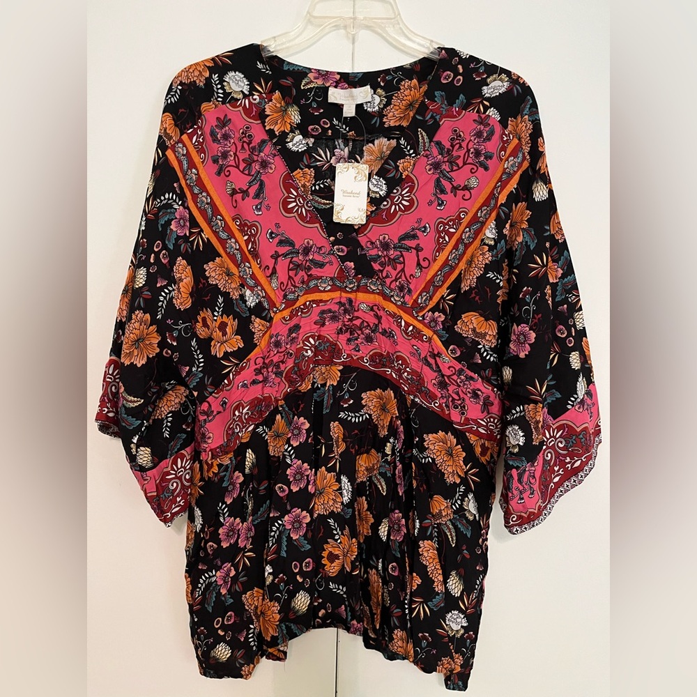 Suzanne Betro Black and Pink Floral Blouse